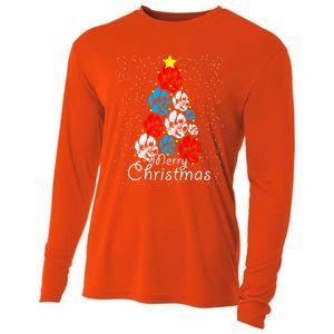 Cute Dog Paw Print Christmas Tree Gift Cooling Performance Long Sleeve Crew