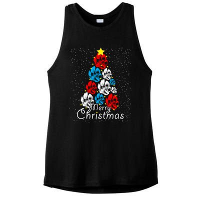 Cute Dog Paw Print Christmas Tree Gift Ladies PosiCharge Tri-Blend Wicking Tank