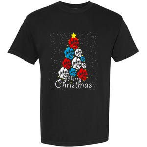 Cute Dog Paw Print Christmas Tree Gift Garment-Dyed Heavyweight T-Shirt