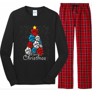 Cute Dog Paw Print Christmas Tree Gift Long Sleeve Pajama Set