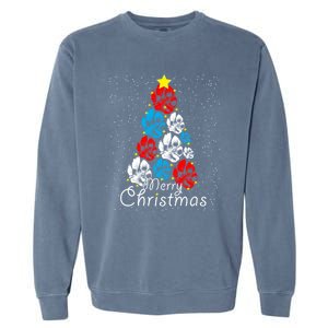 Cute Dog Paw Print Christmas Tree Gift Garment-Dyed Sweatshirt