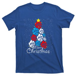 Cute Dog Paw Print Christmas Tree Gift T-Shirt