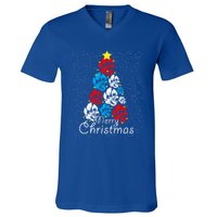 Cute Dog Paw Print Christmas Tree Gift V-Neck T-Shirt