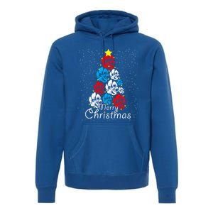 Cute Dog Paw Print Christmas Tree Gift Premium Hoodie