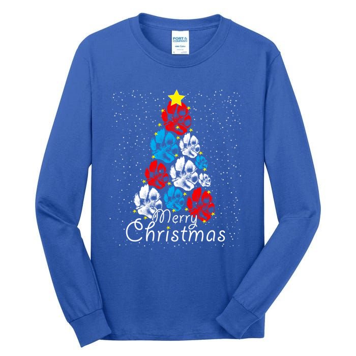 Cute Dog Paw Print Christmas Tree Gift Tall Long Sleeve T-Shirt