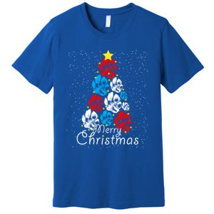 Cute Dog Paw Print Christmas Tree Gift Premium T-Shirt