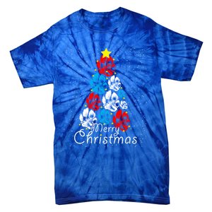 Cute Dog Paw Print Christmas Tree Gift Tie-Dye T-Shirt