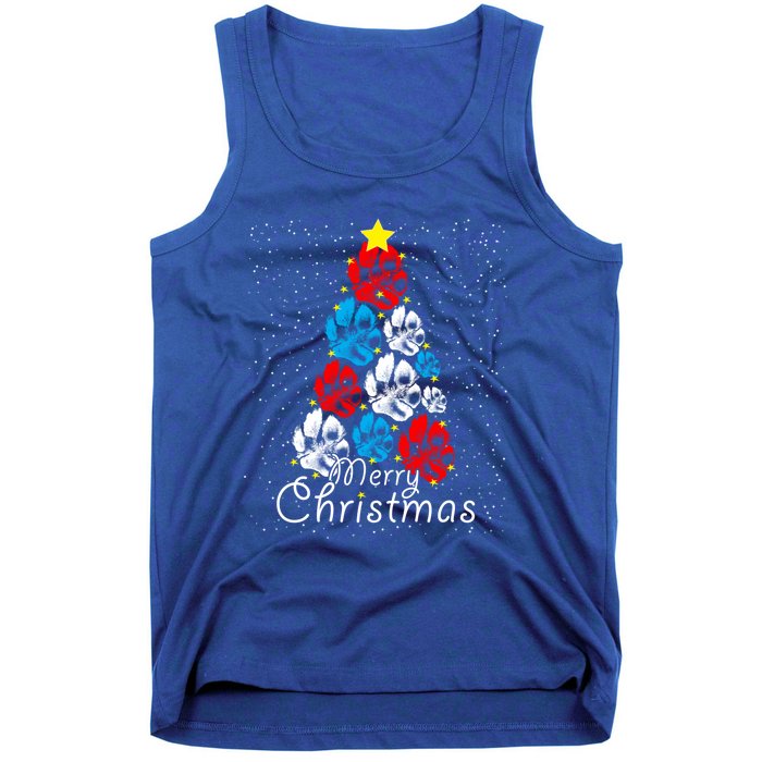 Cute Dog Paw Print Christmas Tree Gift Tank Top