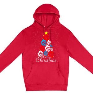 Cute Dog Paw Print Christmas Tree Gift Premium Pullover Hoodie