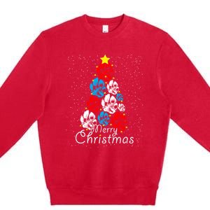 Cute Dog Paw Print Christmas Tree Gift Premium Crewneck Sweatshirt