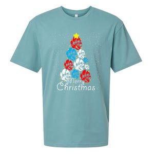 Cute Dog Paw Print Christmas Tree Gift Sueded Cloud Jersey T-Shirt