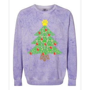 Cute Dog Paw Print Christmas Tree Funny Gift Colorblast Crewneck Sweatshirt