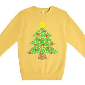 Cute Dog Paw Print Christmas Tree Funny Gift Premium Crewneck Sweatshirt