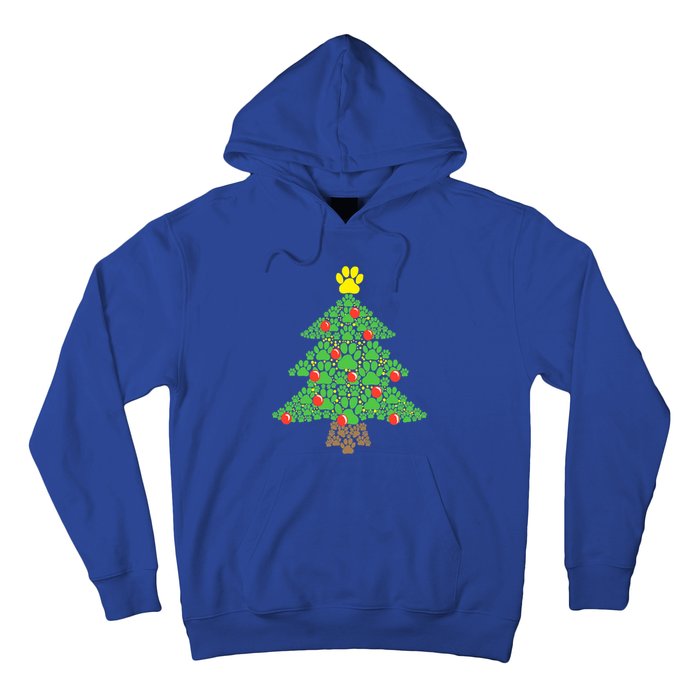 Cute Dog Paw Print Christmas Tree Funny Gift Hoodie