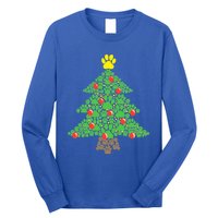 Cute Dog Paw Print Christmas Tree Funny Gift Long Sleeve Shirt