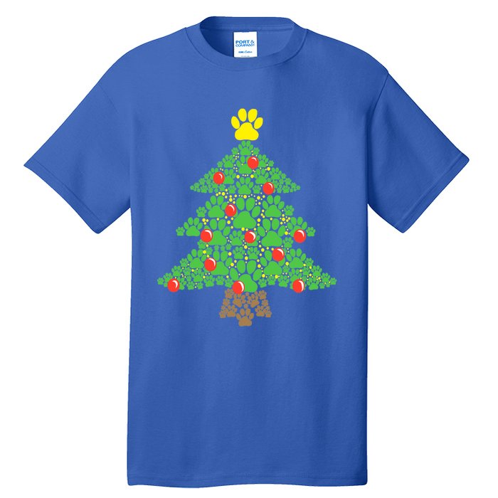 Cute Dog Paw Print Christmas Tree Funny Gift Tall T-Shirt