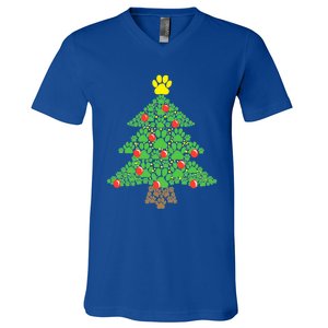 Cute Dog Paw Print Christmas Tree Funny Gift V-Neck T-Shirt