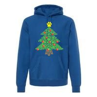 Cute Dog Paw Print Christmas Tree Funny Gift Premium Hoodie