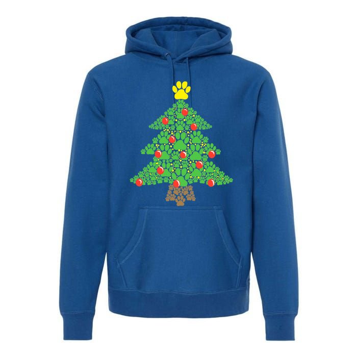 Cute Dog Paw Print Christmas Tree Funny Gift Premium Hoodie