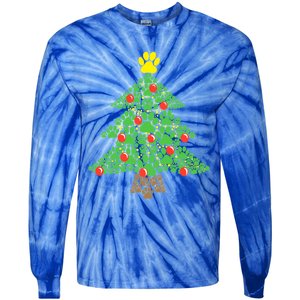 Cute Dog Paw Print Christmas Tree Funny Gift Tie-Dye Long Sleeve Shirt