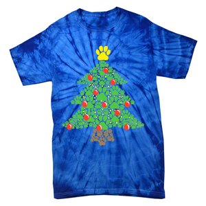 Cute Dog Paw Print Christmas Tree Funny Gift Tie-Dye T-Shirt