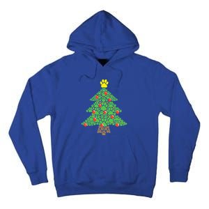 Cute Dog Paw Print Christmas Tree Funny Gift Tall Hoodie