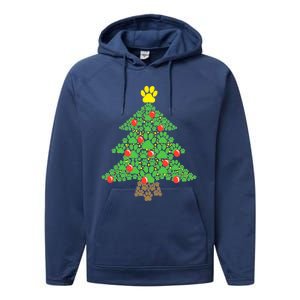 Cute Dog Paw Print Christmas Tree Funny Gift Performance Fleece Hoodie