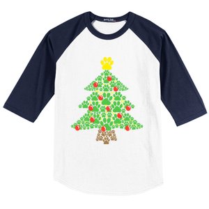 Cute Dog Paw Print Christmas Tree Funny Gift Baseball Sleeve Shirt