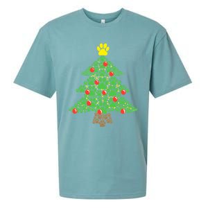 Cute Dog Paw Print Christmas Tree Funny Gift Sueded Cloud Jersey T-Shirt