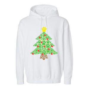 Cute Dog Paw Print Christmas Tree Funny Gift Garment-Dyed Fleece Hoodie