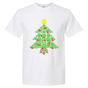 Cute Dog Paw Print Christmas Tree Funny Gift Garment-Dyed Heavyweight T-Shirt