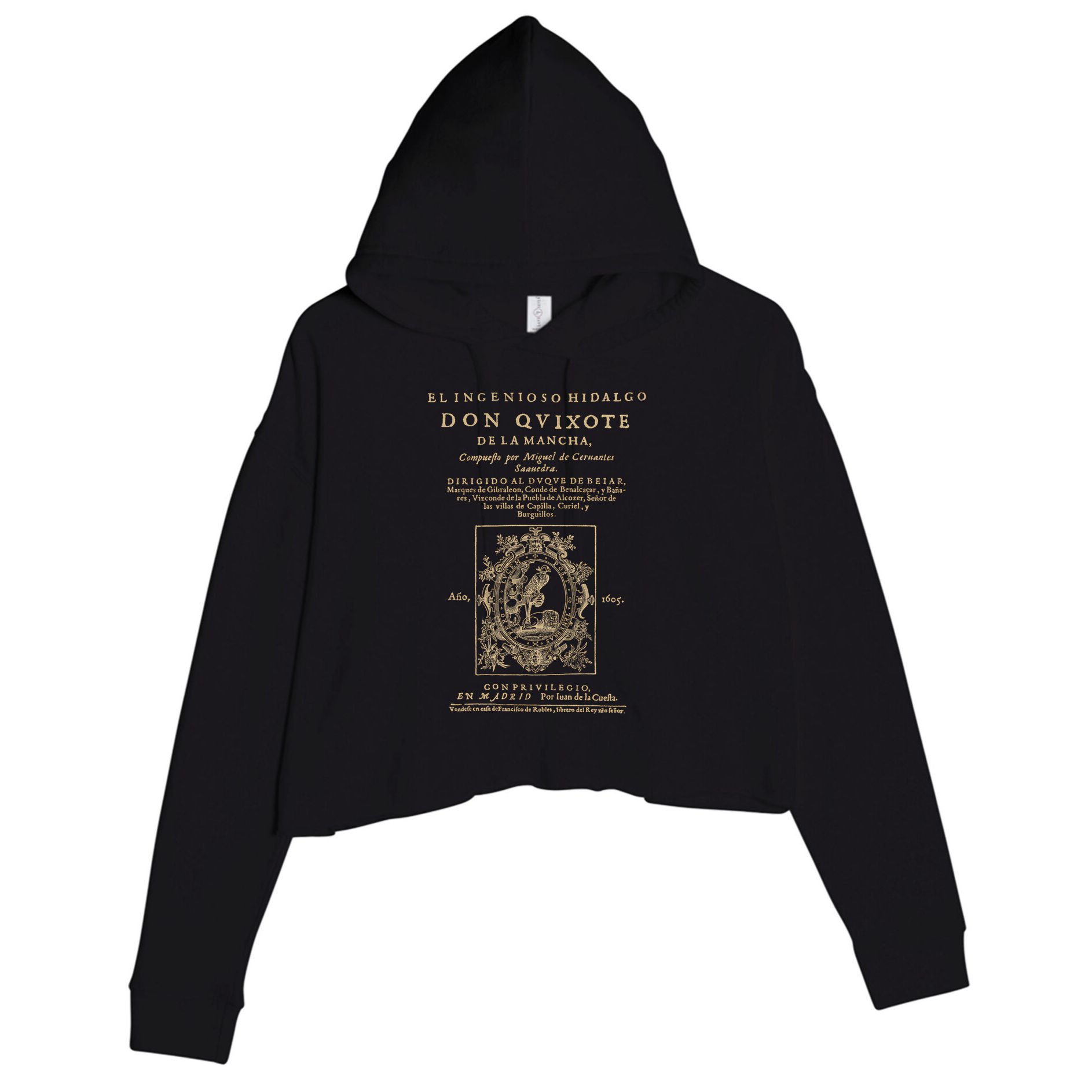 Cervantes Don Quijote De La Mancha. Dark Clothes Version T-Shirt Crop Fleece Hoodie