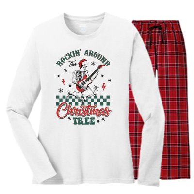 Christmas Dtf Rockin Around The Christmas Tree Dtf Transfer Ready To Press Women's Long Sleeve Flannel Pajama Set 