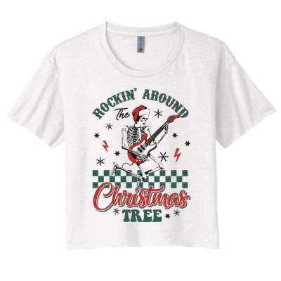 Christmas Dtf Rockin Around The Christmas Tree Dtf Transfer Ready To Press Women's Crop Top Tee