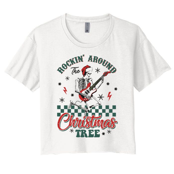 Christmas Dtf Rockin Around The Christmas Tree Dtf Transfer Ready To Press Women's Crop Top Tee