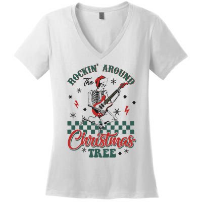 Christmas Dtf Rockin Around The Christmas Tree Dtf Transfer Ready To Press Women's V-Neck T-Shirt