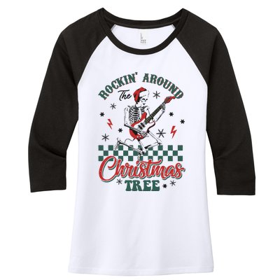 Christmas Dtf Rockin Around The Christmas Tree Dtf Transfer Ready To Press Women's Tri-Blend 3/4-Sleeve Raglan Shirt