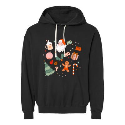 Christmas Doodle Retro Santa Holiday Season Garment-Dyed Fleece Hoodie