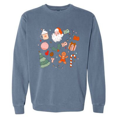 Christmas Doodle Retro Santa Holiday Season Garment-Dyed Sweatshirt