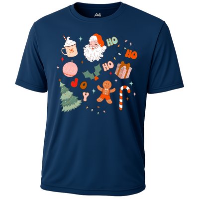 Christmas Doodle Retro Santa Holiday Season Cooling Performance Crew T-Shirt