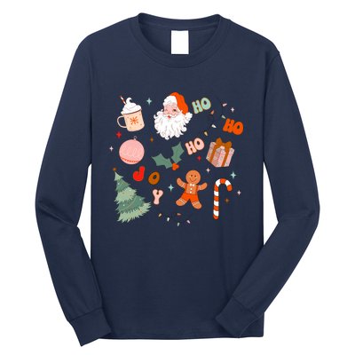 Christmas Doodle Retro Santa Holiday Season Long Sleeve Shirt