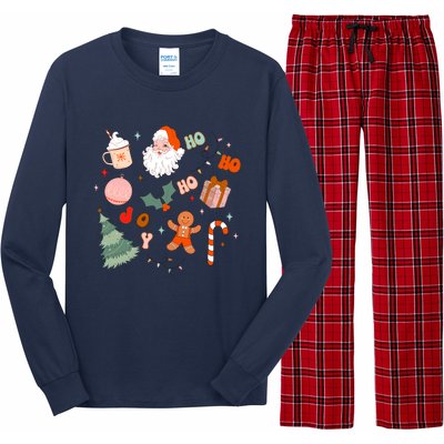 Christmas Doodle Retro Santa Holiday Season Long Sleeve Pajama Set