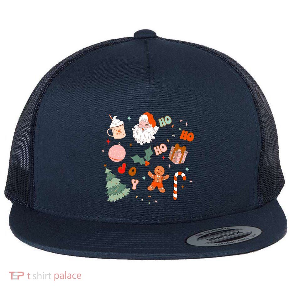 Christmas Doodle Retro Santa Holiday Season Flat Bill Trucker Hat