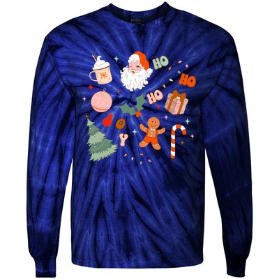 Christmas Doodle Retro Santa Holiday Season Tie-Dye Long Sleeve Shirt