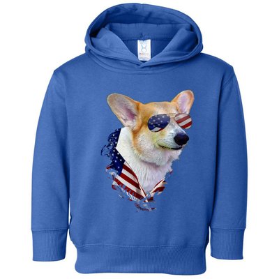 Corgi Dog Retro American Usa Flag 4 July Pop Art Corgi Lover Great Gift Toddler Hoodie