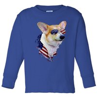 Corgi Dog Retro American Usa Flag 4 July Pop Art Corgi Lover Great Gift Toddler Long Sleeve Shirt