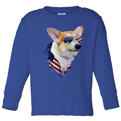 Corgi Dog Retro American Usa Flag 4 July Pop Art Corgi Lover Great Gift Toddler Long Sleeve Shirt