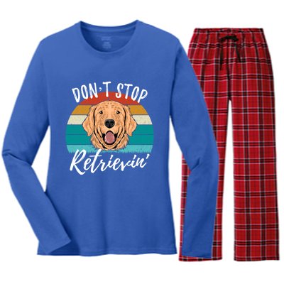 Cute Dog Retro Dont Stop Retrievin Golden Retriever Lovers Gift Women's Long Sleeve Flannel Pajama Set 