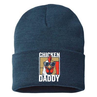 Chicken Daddy Rooster Farmer Funny Fathers Day For Sustainable Knit Beanie