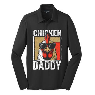 Chicken Daddy Rooster Farmer Funny Fathers Day Silk Touch Performance Long Sleeve Polo